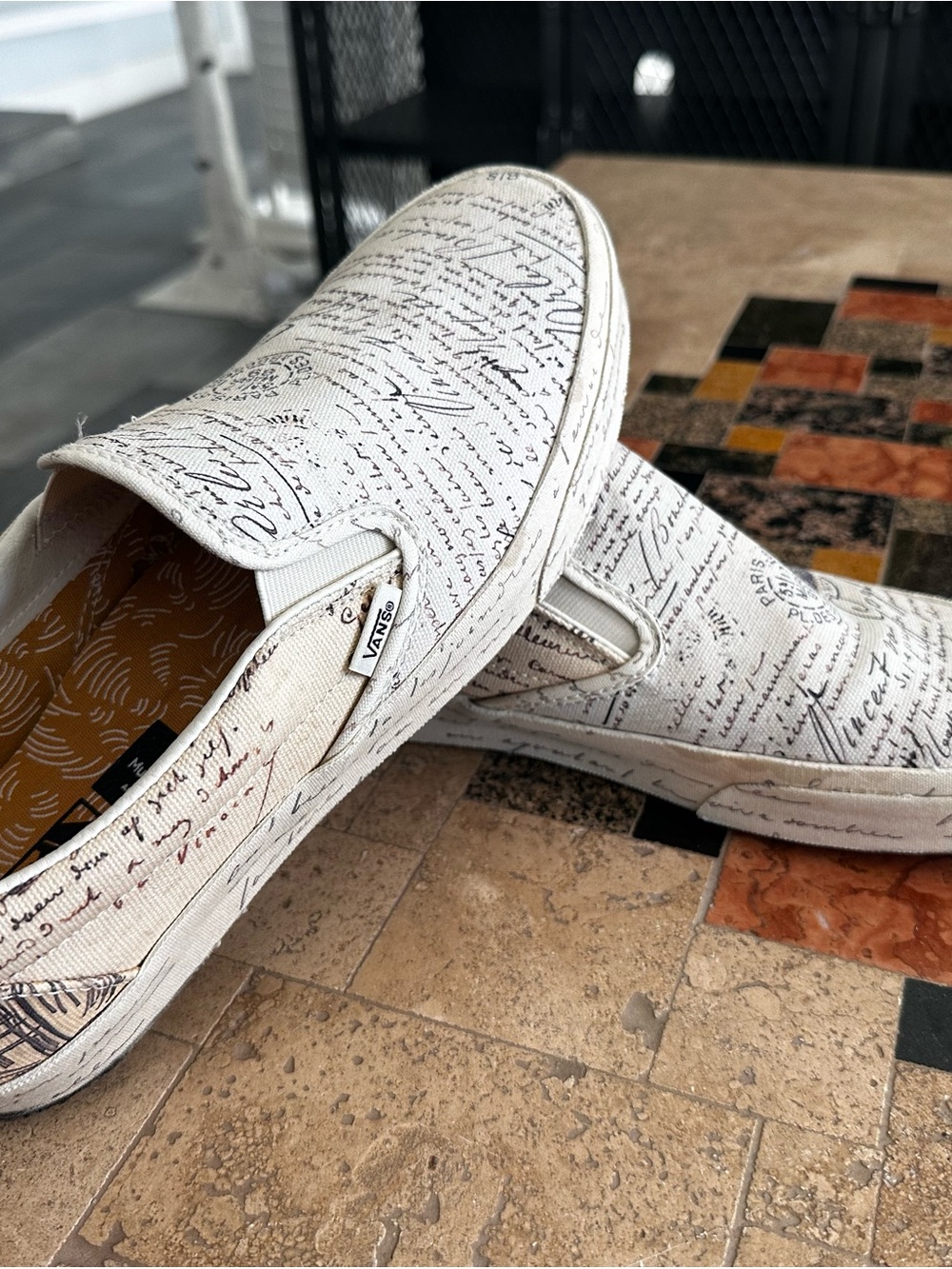 Vans White Script-Print Slip-On Sneakers x Van Gogh Museum